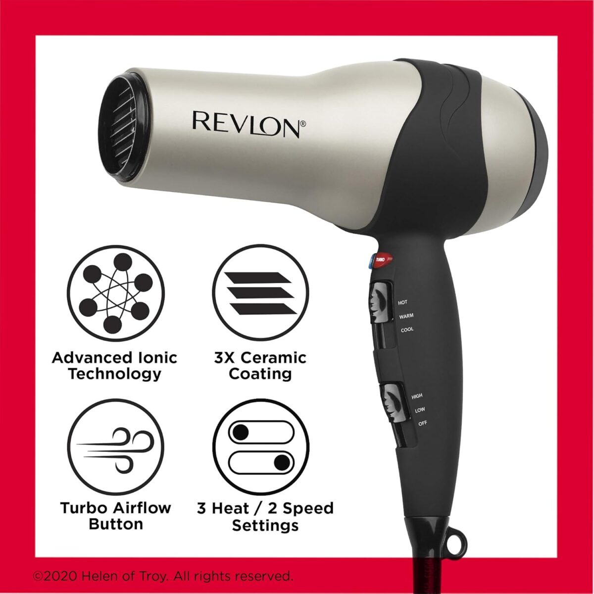 REVLON Turbo Hair Dryer with Advanced Ionic Technology, Ceramic Coating | Turbo Heat and Cold Shot Features, 1875 Watts for Fast Drying and Shine (Silver) - Image 5