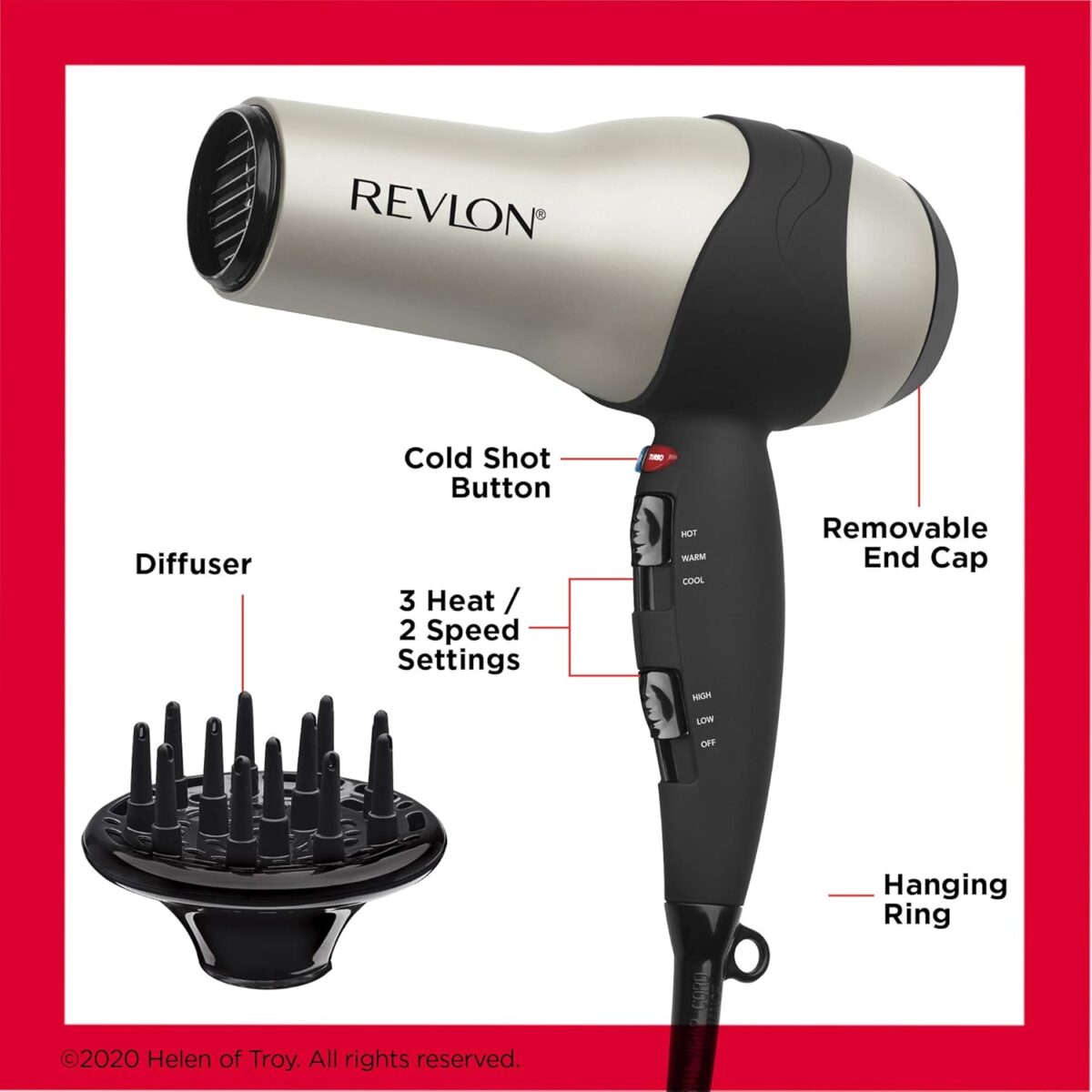 REVLON Turbo Hair Dryer with Advanced Ionic Technology, Ceramic Coating | Turbo Heat and Cold Shot Features, 1875 Watts for Fast Drying and Shine (Silver) - Image 6