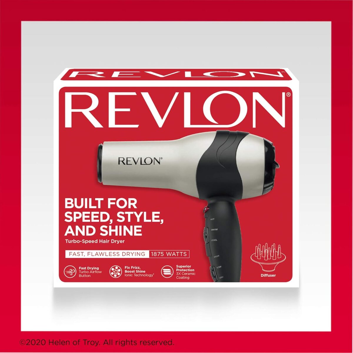 REVLON Turbo Hair Dryer with Advanced Ionic Technology, Ceramic Coating | Turbo Heat and Cold Shot Features, 1875 Watts for Fast Drying and Shine (Silver) - Image 7