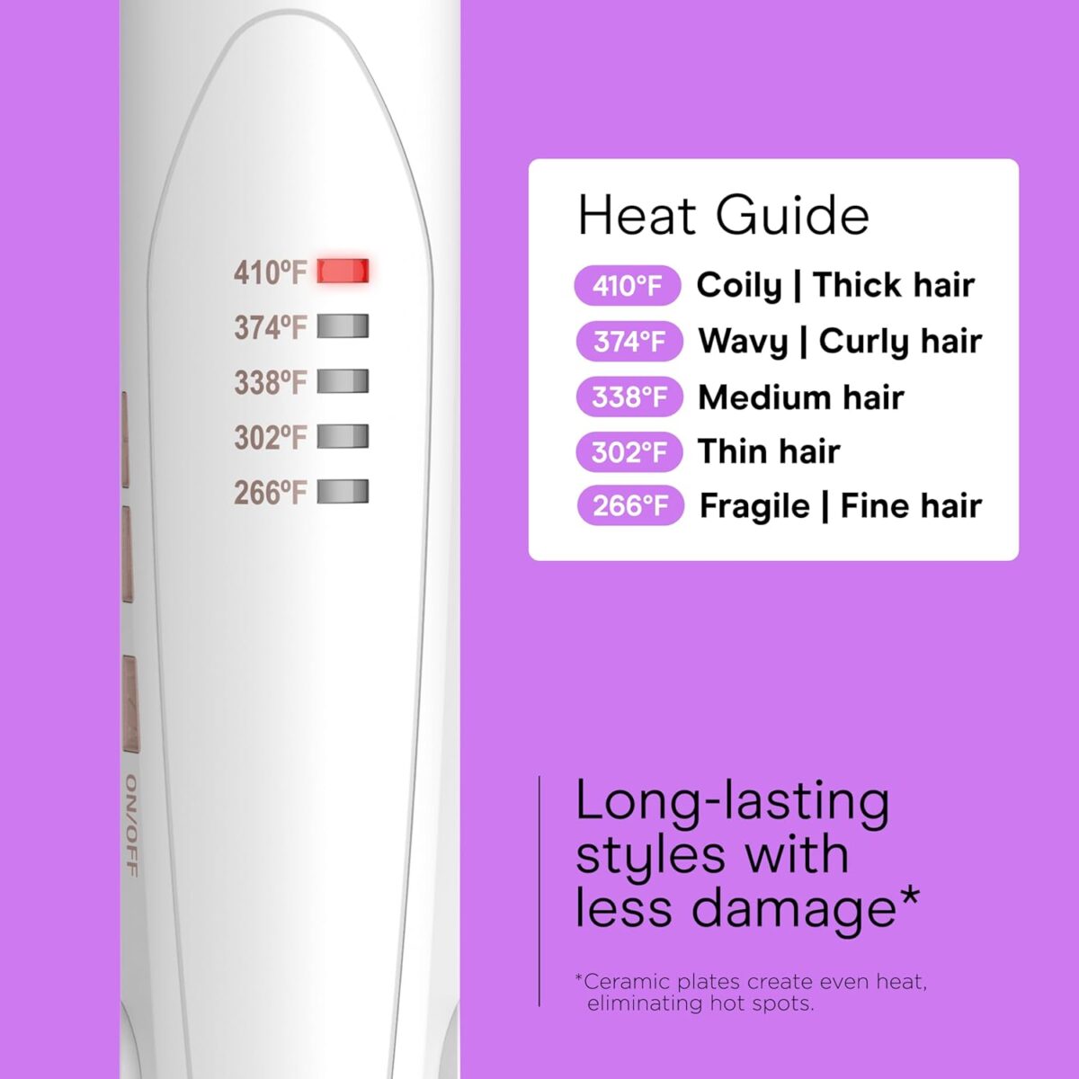 Conair Double Ceramic Flat Iron, 1-Inch Flat Iron Hair Straightener, Five Heat Settings, Extra Long Floating Plates, White - Image 5