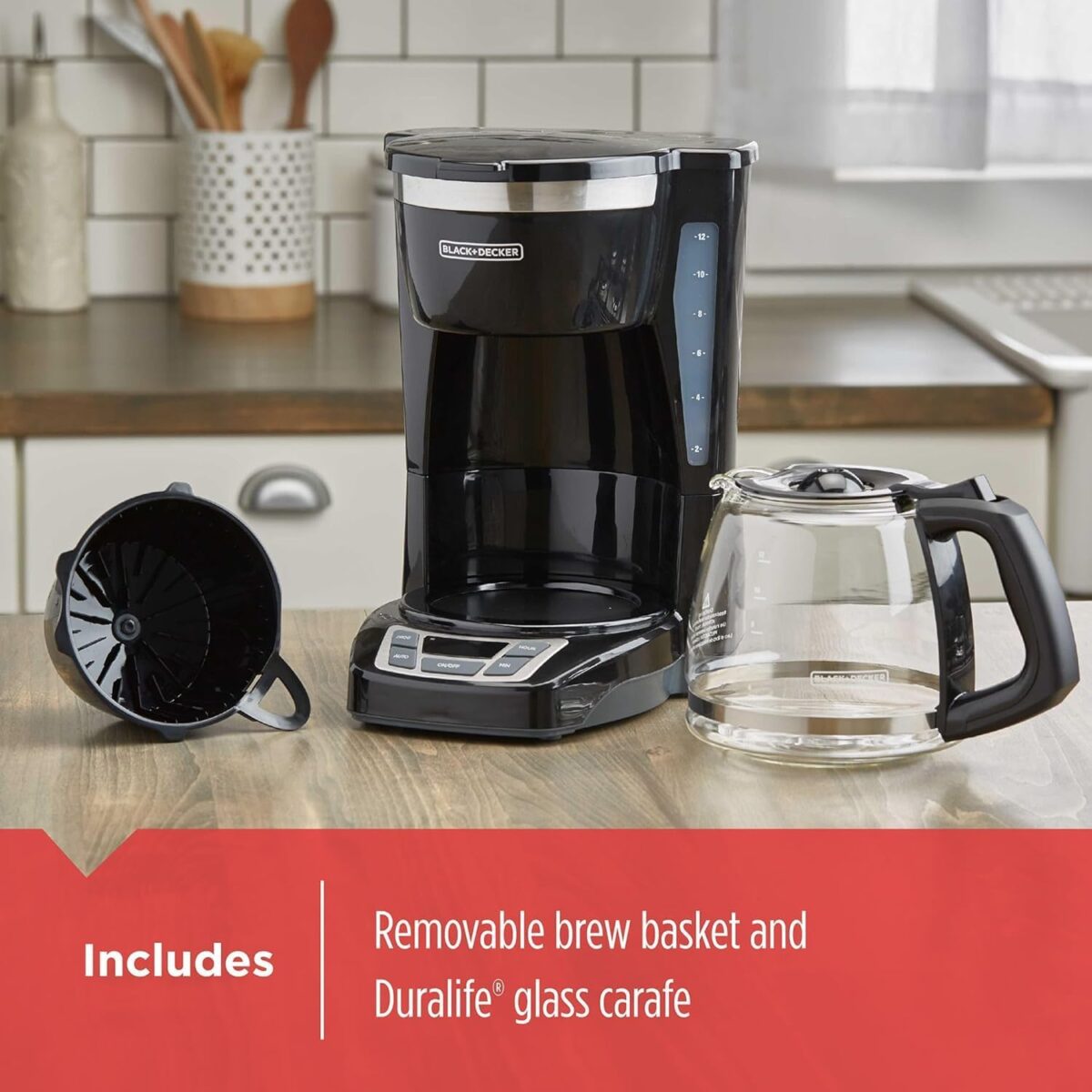 BLACK+DECKER 12-Cup Digital Coffee Maker, Programmable, Washable Basket Filter, Sneak-A-Cup, Auto Brew, Water Window, Keep Hot Plate, Black - Image 4