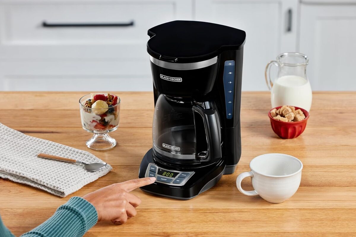 BLACK+DECKER 12-Cup Digital Coffee Maker, Programmable, Washable Basket Filter, Sneak-A-Cup, Auto Brew, Water Window, Keep Hot Plate, Black - Image 8