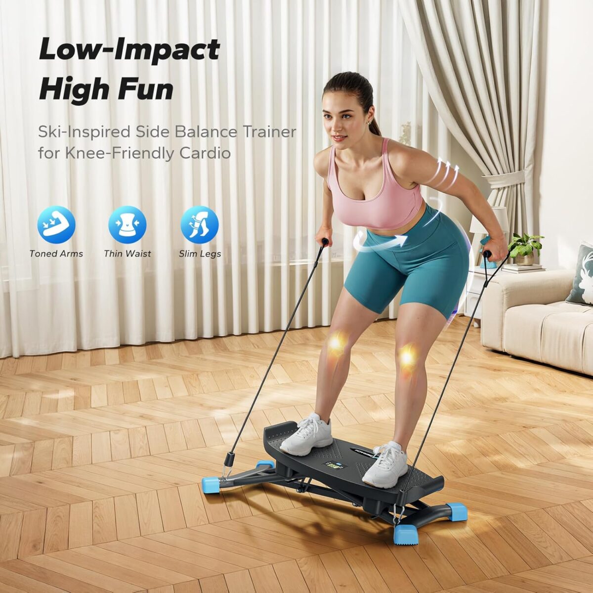 MERACH Balance Board with Resistance Bands, Portable Ski Balancing Machine Featuring LCD Monitor, 300 lbs Capacity Gibbon Balance Trainer for Full Body Workout - Image 4