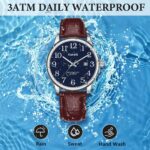 Watch for Men, Easy Reader Unisex Analog Quartz Waterproof Wristwatch with Date and Leather Band, Casual Simple Fashion Mens Watches Gift - Image 7