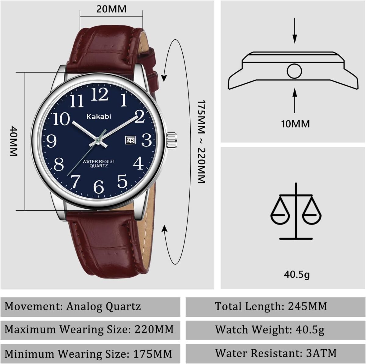 Watch for Men, Easy Reader Unisex Analog Quartz Waterproof Wristwatch with Date and Leather Band, Casual Simple Fashion Mens Watches Gift - Image 8