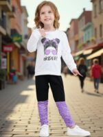 Kids Toddler Girls Clothes Figure Graphic Drop Shoulder Top Pullover Spotted Print Pants Fall Winter Outfit Set - Image 3