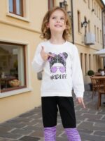 Kids Toddler Girls Clothes Figure Graphic Drop Shoulder Top Pullover Spotted Print Pants Fall Winter Outfit Set - Image 4