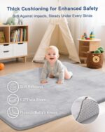 Thick Baby Play Mat for Floor,50 x 50 Playpen Mat,Tummy Time Foam Mat,Ultra Soft Support & Plush Feel,Easy Care with Non-Slip Cushioned for Infant,Kids and Toddler Crawling,Grey - Image 3