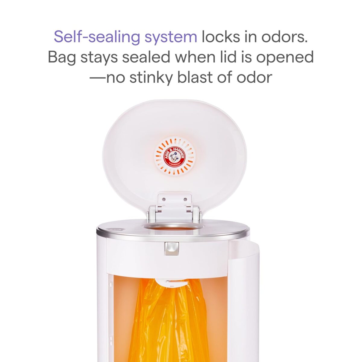 Munchkin® STEP™ Diaper Pail Powered by Arm & Hammer, #1 in Odor Control, Award-Winning, Includes 1 Snap, Seal & Toss™ Bag, 1 Starter Refill Ring, and 1 PUCK™ Baking Soda Cartridge - Image 3