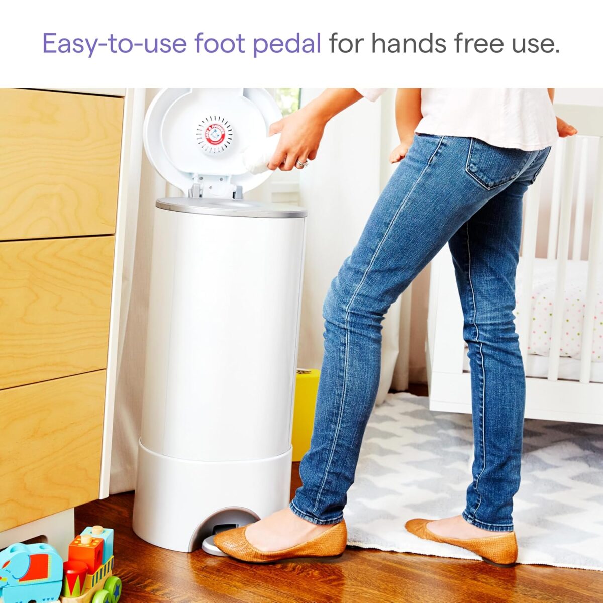 Munchkin® STEP™ Diaper Pail Powered by Arm & Hammer, #1 in Odor Control, Award-Winning, Includes 1 Snap, Seal & Toss™ Bag, 1 Starter Refill Ring, and 1 PUCK™ Baking Soda Cartridge - Image 5