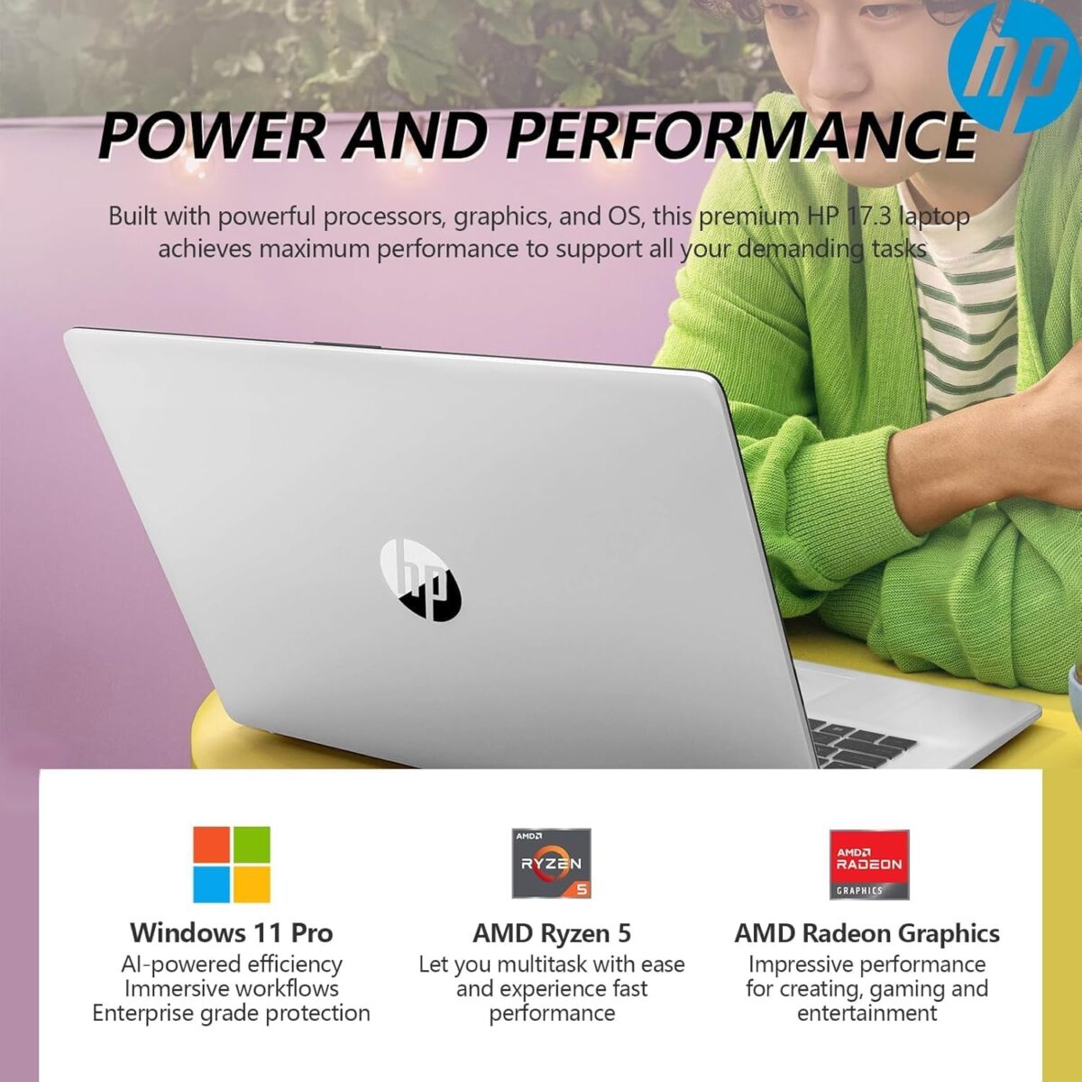 HP 17 Inch Business Laptop, 17.3'' FHD IPS Anti-Glare 1080P Display, AMD Ryzen 5 7430U (Beats Core i7-1355U), 16GB RAM, 512GB SSD, AMD Radeon Graphics, HDMI, Windows 11 Pro, Wi-Fi 6, WOWPC USB - Image 4