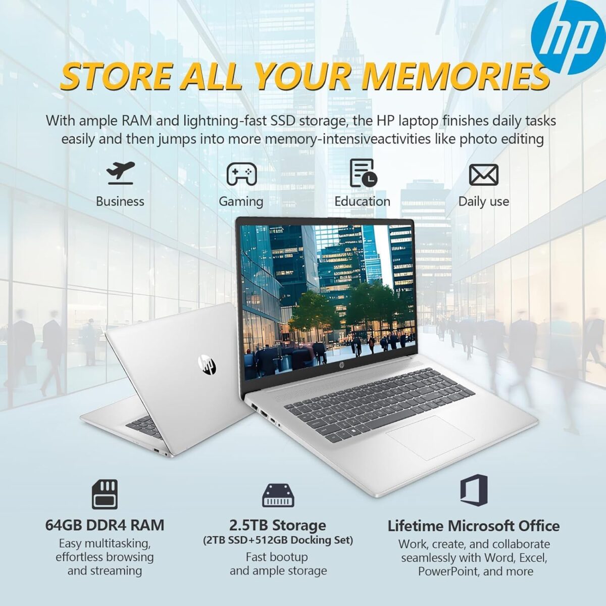 HP 17 Inch Business Laptop, 17.3'' FHD IPS Anti-Glare 1080P Display, AMD Ryzen 5 7430U (Beats Core i7-1355U), 16GB RAM, 512GB SSD, AMD Radeon Graphics, HDMI, Windows 11 Pro, Wi-Fi 6, WOWPC USB - Image 5