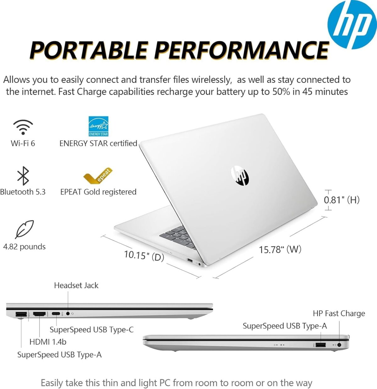 HP 17 Inch Business Laptop, 17.3'' FHD IPS Anti-Glare 1080P Display, AMD Ryzen 5 7430U (Beats Core i7-1355U), 16GB RAM, 512GB SSD, AMD Radeon Graphics, HDMI, Windows 11 Pro, Wi-Fi 6, WOWPC USB - Image 8