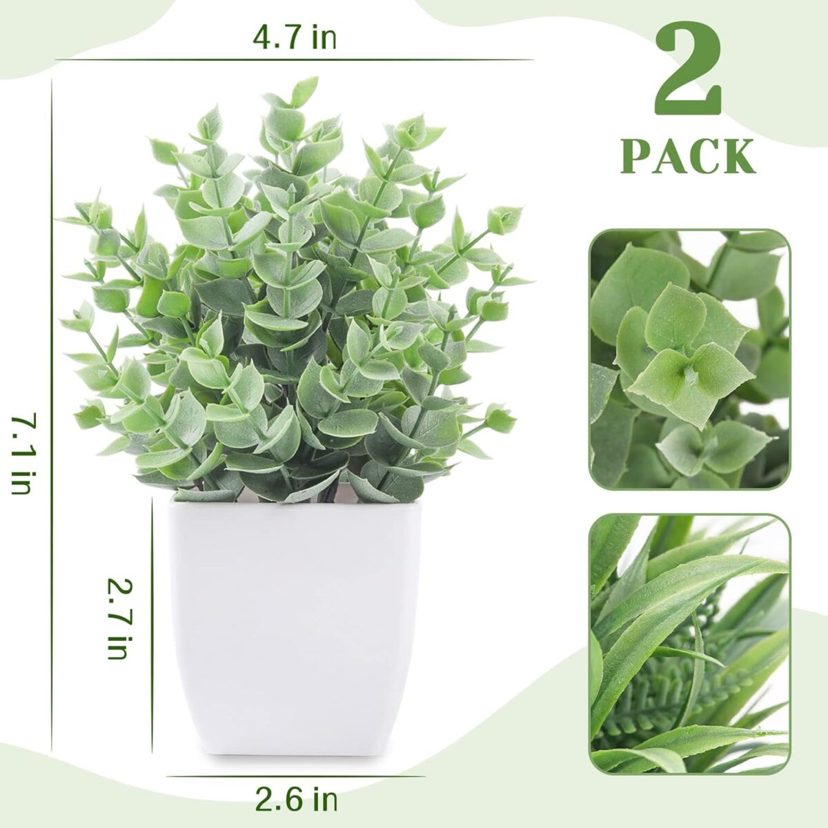 Der Rose 2 Pack Small Fake Plants Mini Artificial Potted Plants for Table Desk Home Bathroom Office Decor - Image 3