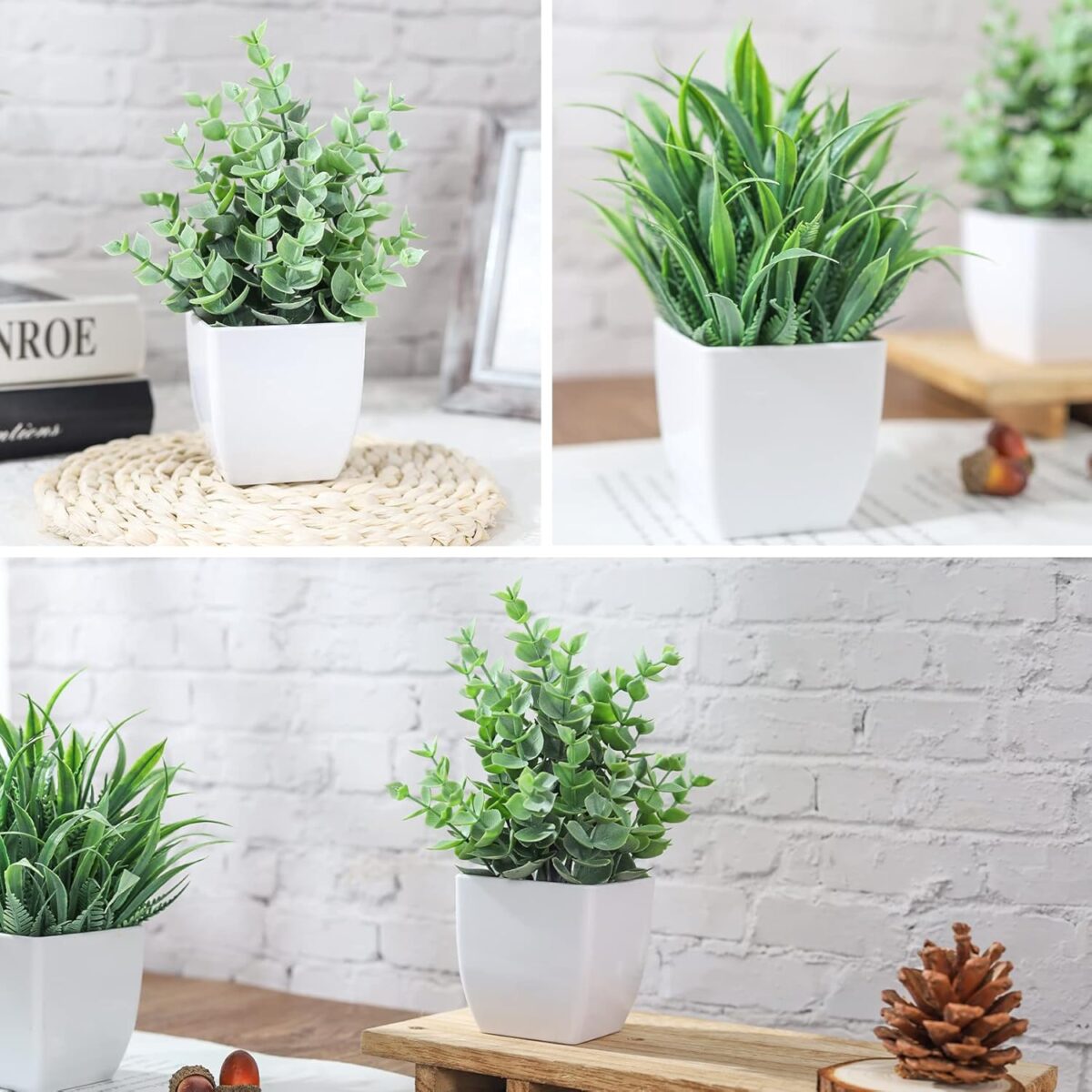 Der Rose 2 Pack Small Fake Plants Mini Artificial Potted Plants for Table Desk Home Bathroom Office Decor - Image 4