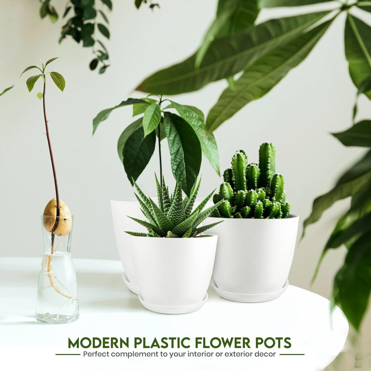 Utopia Home - Plant Pots Indoor with Drainage - 7/6.6/6/5.3/4.8 Inches Garden Flower Pots for Indoor Planter - 5 Pack White Plastic Planters - Ideal for Stocking Stuffers or Room, Office Home Decor - Image 6