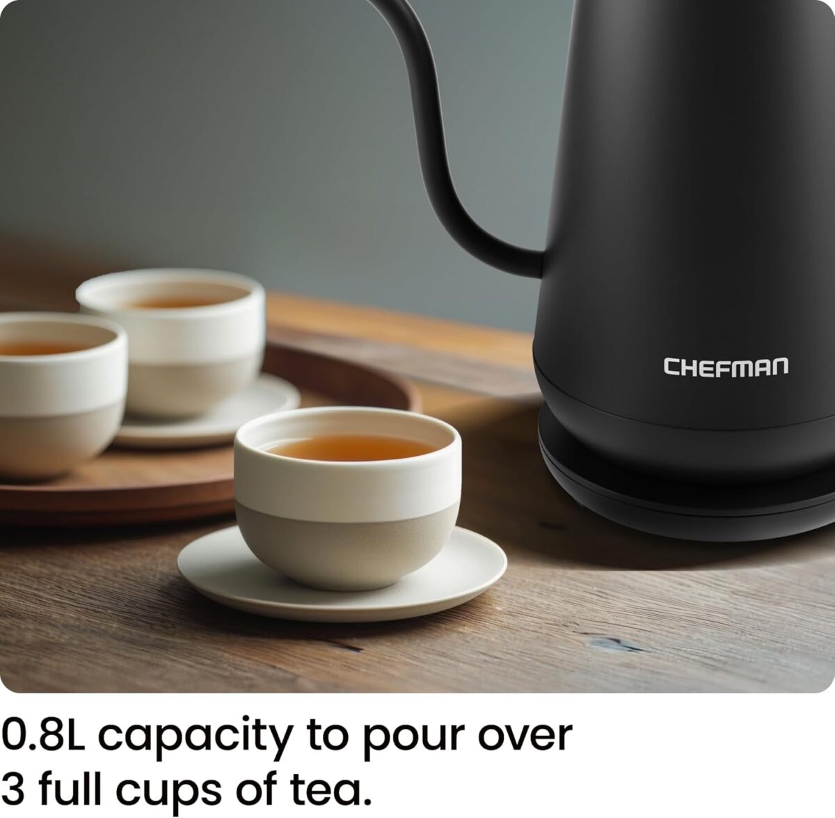Chefman Gooseneck Electric Kettle, 0.8L Pour Over Tea Kettle for Coffee and Tea, One-Touch Operation, Boil-Dry Protection, Auto Shut-Off, Ultra-Fast Hot Water Boiler – Black - Image 5