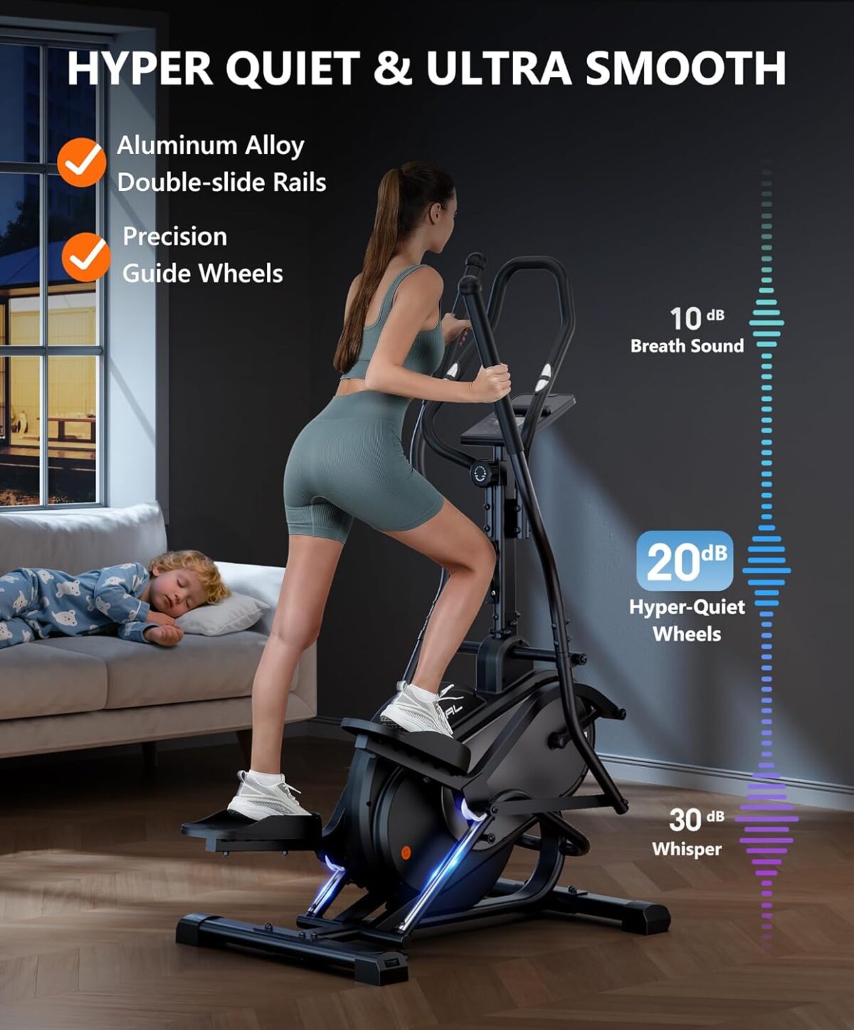 THERUN Elliptical Exercise Machine, 3-in-1 Cardio Climber Stepping Elliptical Machine for Home, Stair Stepper Elliptical Training Machines w/16 Levels Resistance, Pulse Sensor, LCD Monitor - Image 5