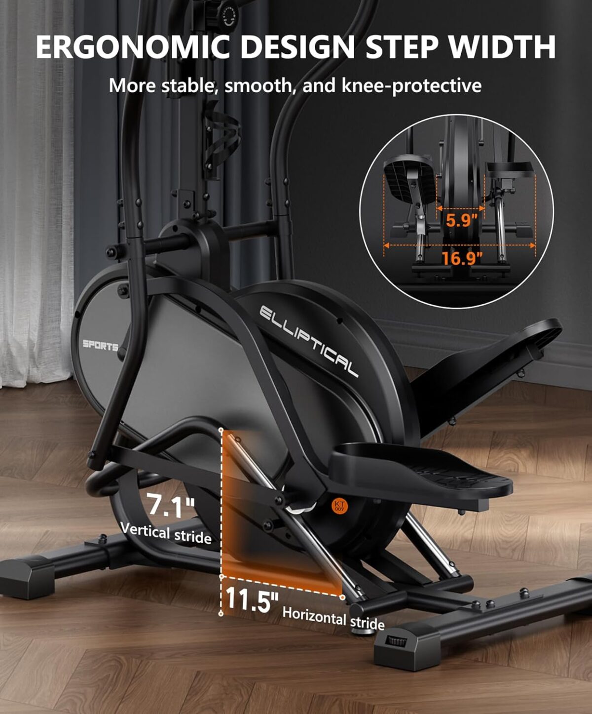 THERUN Elliptical Exercise Machine, 3-in-1 Cardio Climber Stepping Elliptical Machine for Home, Stair Stepper Elliptical Training Machines w/16 Levels Resistance, Pulse Sensor, LCD Monitor - Image 7