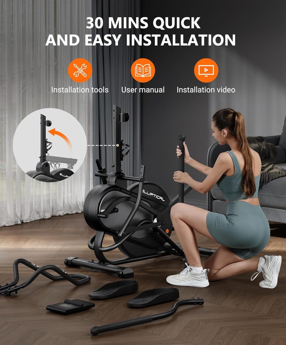 THERUN Elliptical Exercise Machine, 3-in-1 Cardio Climber Stepping Elliptical Machine for Home, Stair Stepper Elliptical Training Machines w/16 Levels Resistance, Pulse Sensor, LCD Monitor - Image 10