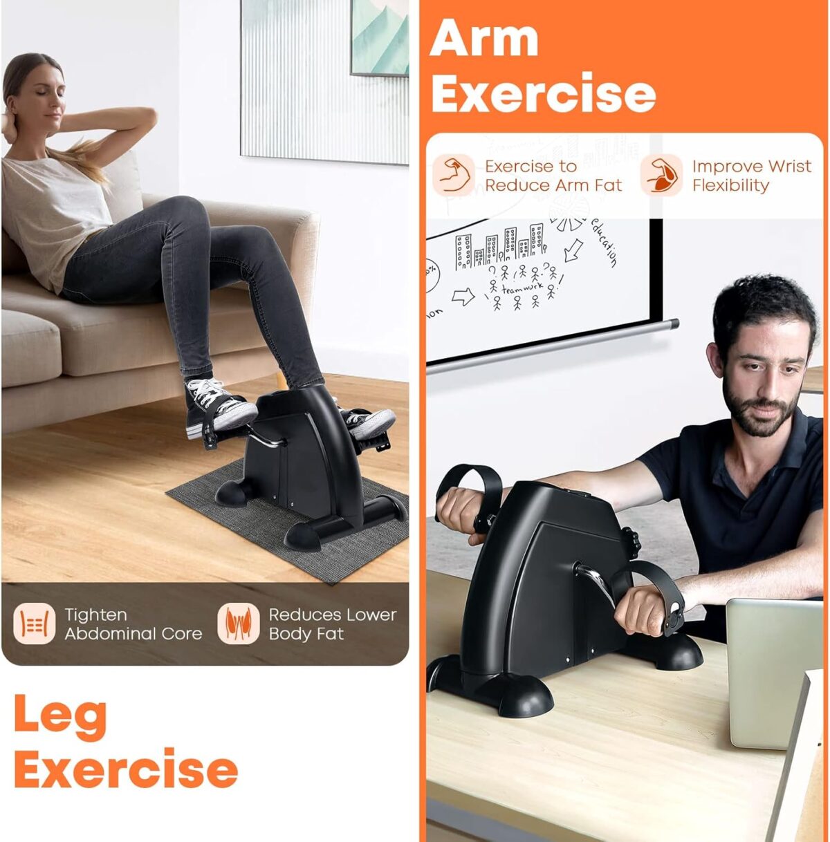 Mini Exercise Bike, AGM Under Desk Bike Pedal Exerciser Foot Cycle Arm & Leg Pedal Exerciser with LCD Screen Displays - Image 5