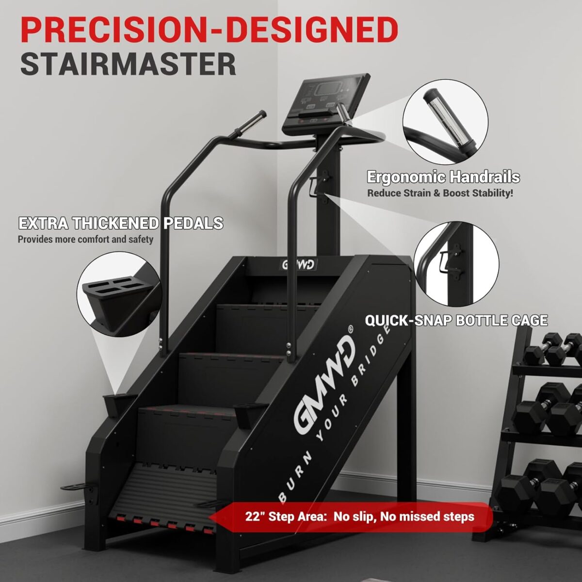Stepper Machine, GMWD Stair Climber with LED Screen, Commercial Grade Stair Stepper Exercise Machine with 15 Resistance Levels, 441LBS, 24-164 Steps/Minute, Black - Image 5