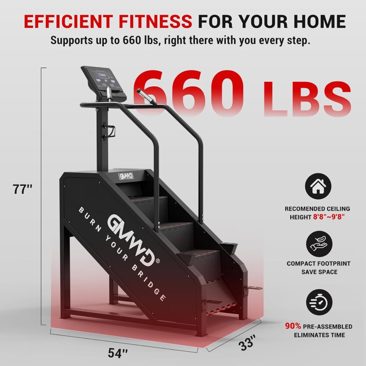 Stepper Machine, GMWD Stair Climber with LED Screen, Commercial Grade Stair Stepper Exercise Machine with 15 Resistance Levels, 441LBS, 24-164 Steps/Minute, Black - Image 8