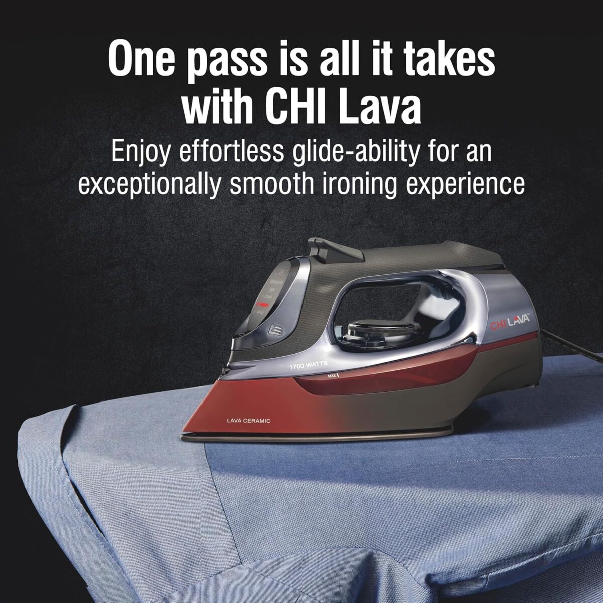 CHI Steam Iron for Clothes with 8’ Retractable Cord, 1700 Watts, 3-Way Auto Shutoff, 400+ Holes, Professional Grade, Temperature Control Dial, Lava Infused Ceramic Soleplate, Black (13113) - Image 4