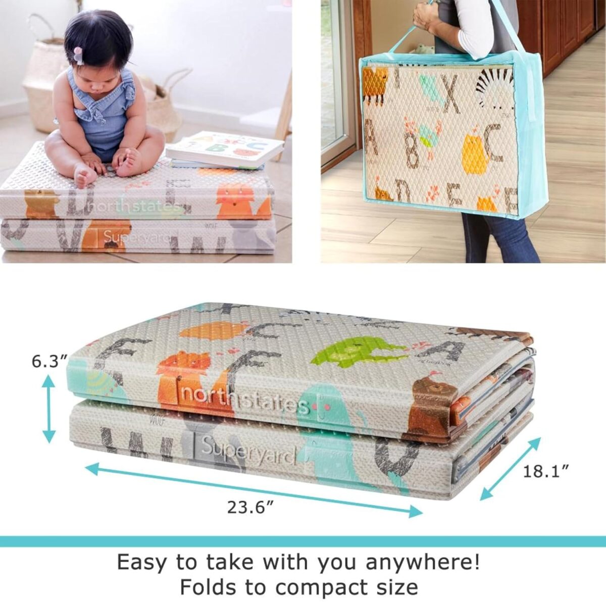 Toddleroo by North States - Superyard Folding ABC Baby Play Mat: Foldable Play Mat for Floors - Extra Large Playmat for Tummy Time - Indoor & Outdoor Use - 71 x 71 Inch - Image 4