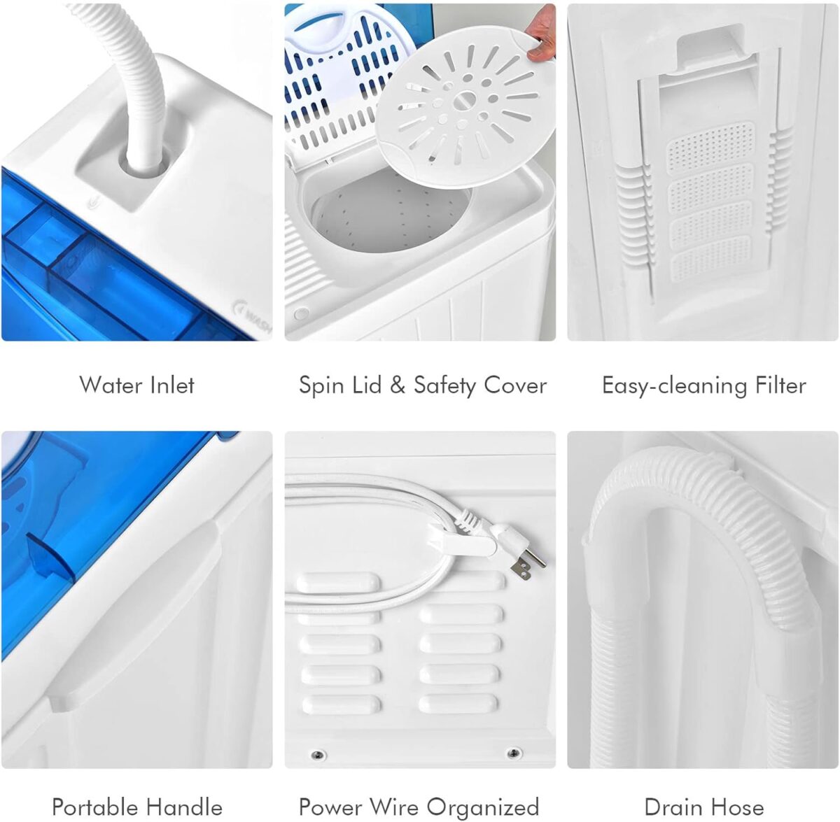 COSTWAY, Twin Tub 26lbs Capacity Laundry, 18lbs 8lbs Spinner Combo with Timer Knobs, Built-in Drain Pump, Compact Washer for Home Dorm Apartment (Blue+White) portable washing machine - Image 8