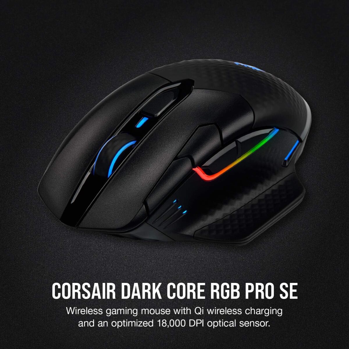Corsair Dark Core RGB Pro SE, FPS/MOBA Gaming Mouse with SLIPSTREAM Technology, Black, Backlit RGB LED, 18000 DPI, Optical, Qi wireless charging certified - Image 3