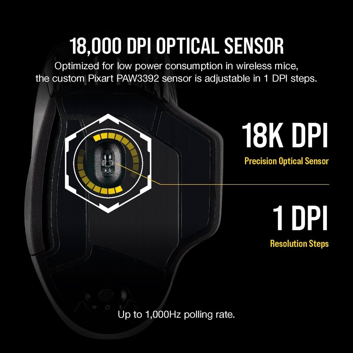 Corsair Dark Core RGB Pro SE, FPS/MOBA Gaming Mouse with SLIPSTREAM Technology, Black, Backlit RGB LED, 18000 DPI, Optical, Qi wireless charging certified - Image 5