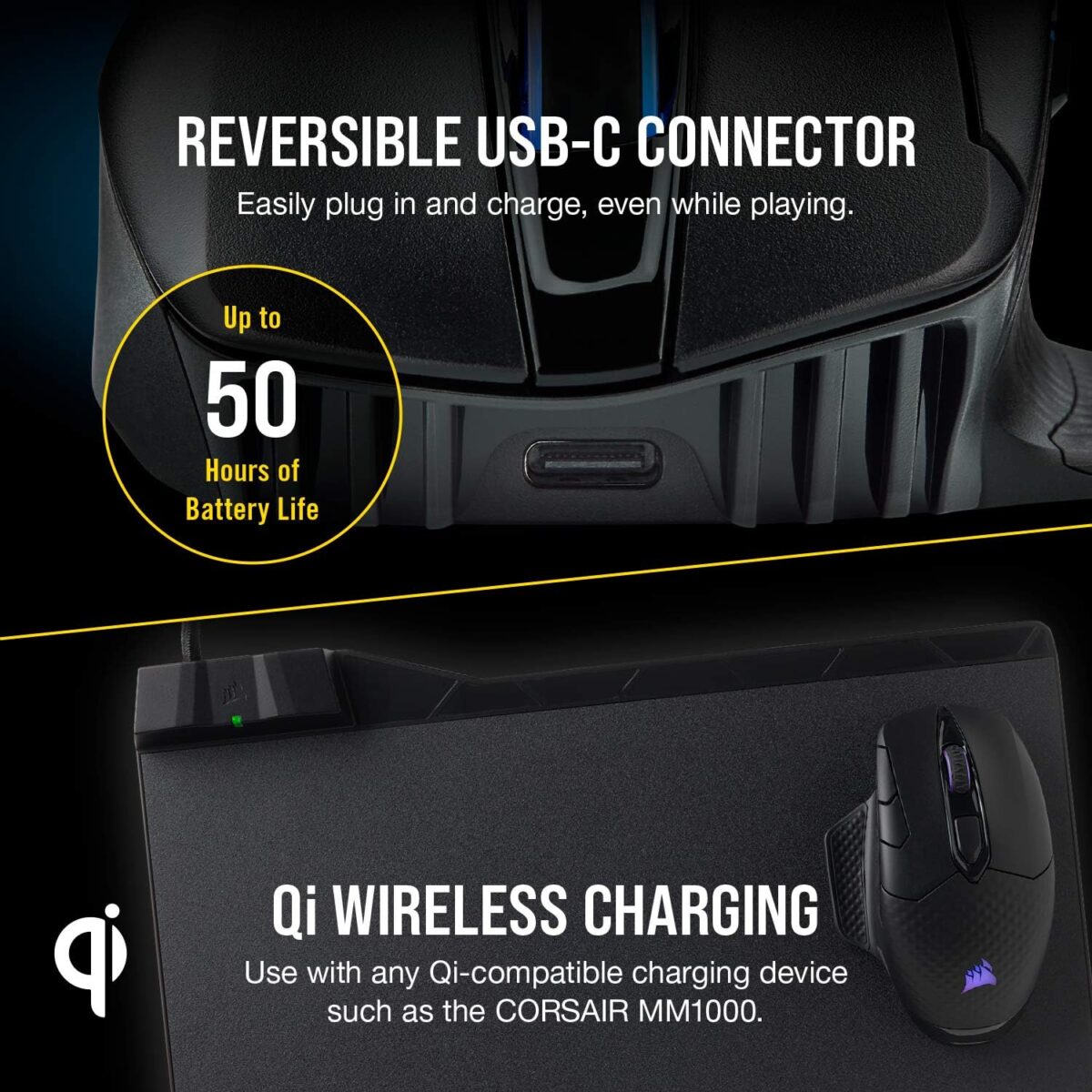 Corsair Dark Core RGB Pro SE, FPS/MOBA Gaming Mouse with SLIPSTREAM Technology, Black, Backlit RGB LED, 18000 DPI, Optical, Qi wireless charging certified - Image 6