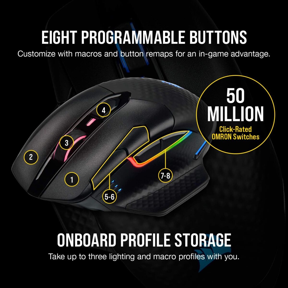 Corsair Dark Core RGB Pro SE, FPS/MOBA Gaming Mouse with SLIPSTREAM Technology, Black, Backlit RGB LED, 18000 DPI, Optical, Qi wireless charging certified - Image 9