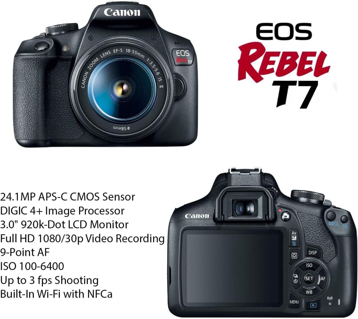 Canon EOS Rebel T7 DSLR Camera Bundle with Canon EF-S 18-55mm f/3.5-5.6 is II Lens + Canon EF 75-300mm f/4-5.6 III Lens + 2pc SanDisk 32GB Memory Cards + Accessory Kit (Renewed) - Image 3