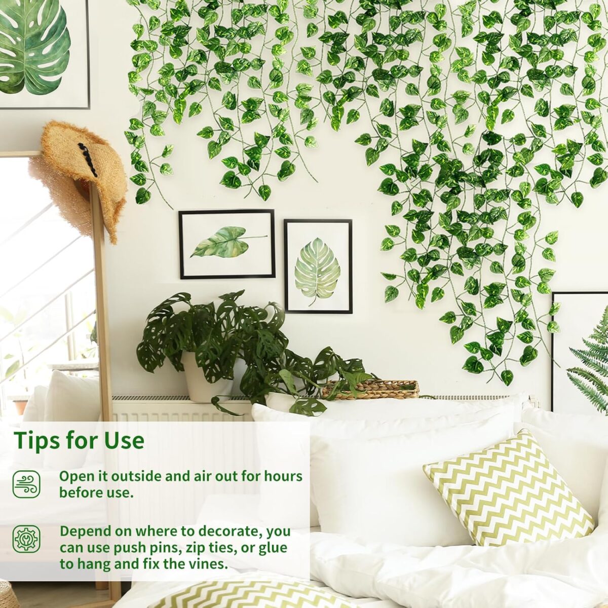 CEWOR 24 Pack 168ft Artificial Ivy Greenery Garland, Fake Vines Hanging Plants Backdrop for Room Bedroom Wall Decor, Green Leaves for Jungle Theme Party Wedding Decoration - Image 4