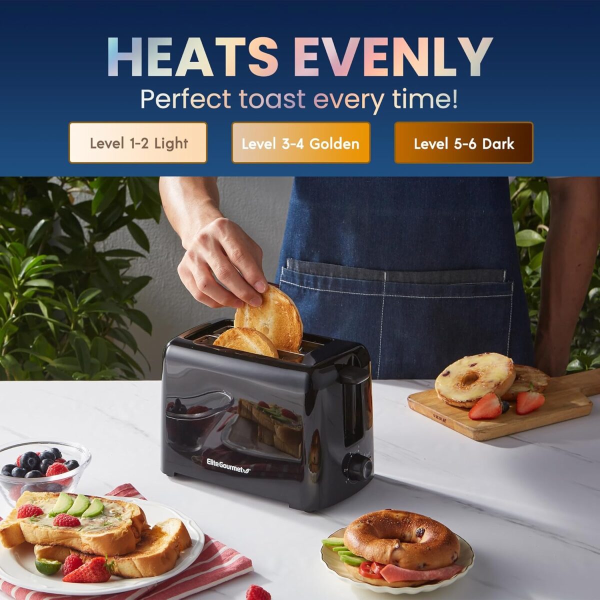 Elite Gourmet ECT1027B Cool Touch Toaster with 6 Temperature Settings & Extra Wide 1.25" Slots for Bagels, Waffles, Specialty Breads, Puff Pastry, Snacks, ETL Certified, 2 Slices, Black - Image 3