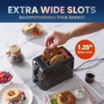 Elite Gourmet ECT1027B Cool Touch Toaster with 6 Temperature Settings & Extra Wide 1.25" Slots for Bagels, Waffles, Specialty Breads, Puff Pastry, Snacks, ETL Certified, 2 Slices, Black - Image 4
