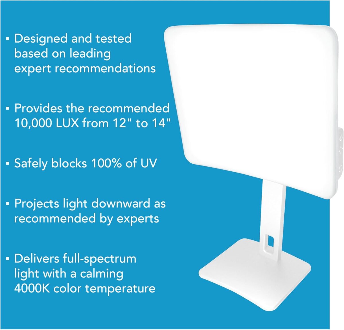 Carex Day-Light Elite Bright Sunlight Therapy Lamp, 10000 LUX Therapy Lamp at 12 Inches, LED Bright White Light with Adjustable Height and Brightness Levels for Mood, White - Image 6