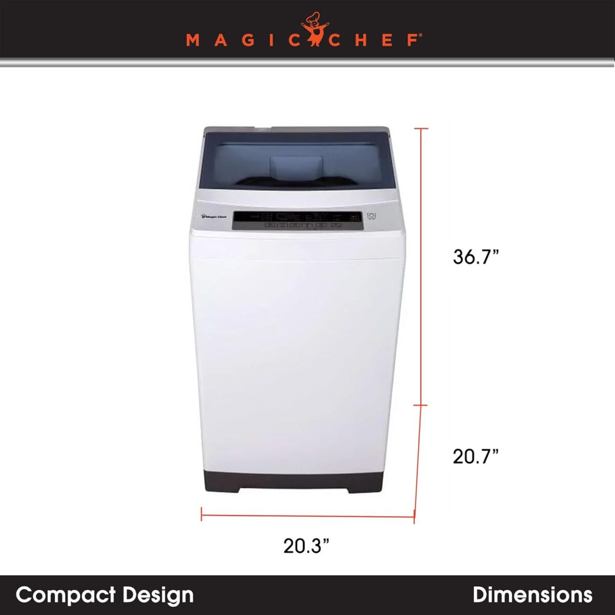Magic Chef Top Load Compact Washer, 1.7 Cu Ft Mini Washing Machine with LED Display, 6 Cycles, 3 Water Levels & 3 Temperature Settings, White - Image 6