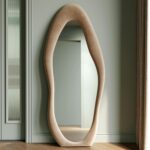 Honyee Full Length Mirror, 63" x 24" Wall Mirror, Flannel Wrapped Wooden Frame Floor Mirror, Irregular Wavy Mirror Hanging or Leaning Against Wall for Cloakroom/Bedroom/Living Room, Milk Tea - Image 3