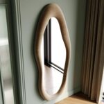 Honyee Full Length Mirror, 63" x 24" Wall Mirror, Flannel Wrapped Wooden Frame Floor Mirror, Irregular Wavy Mirror Hanging or Leaning Against Wall for Cloakroom/Bedroom/Living Room, Milk Tea - Image 4