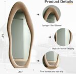 Honyee Full Length Mirror, 63" x 24" Wall Mirror, Flannel Wrapped Wooden Frame Floor Mirror, Irregular Wavy Mirror Hanging or Leaning Against Wall for Cloakroom/Bedroom/Living Room, Milk Tea - Image 6