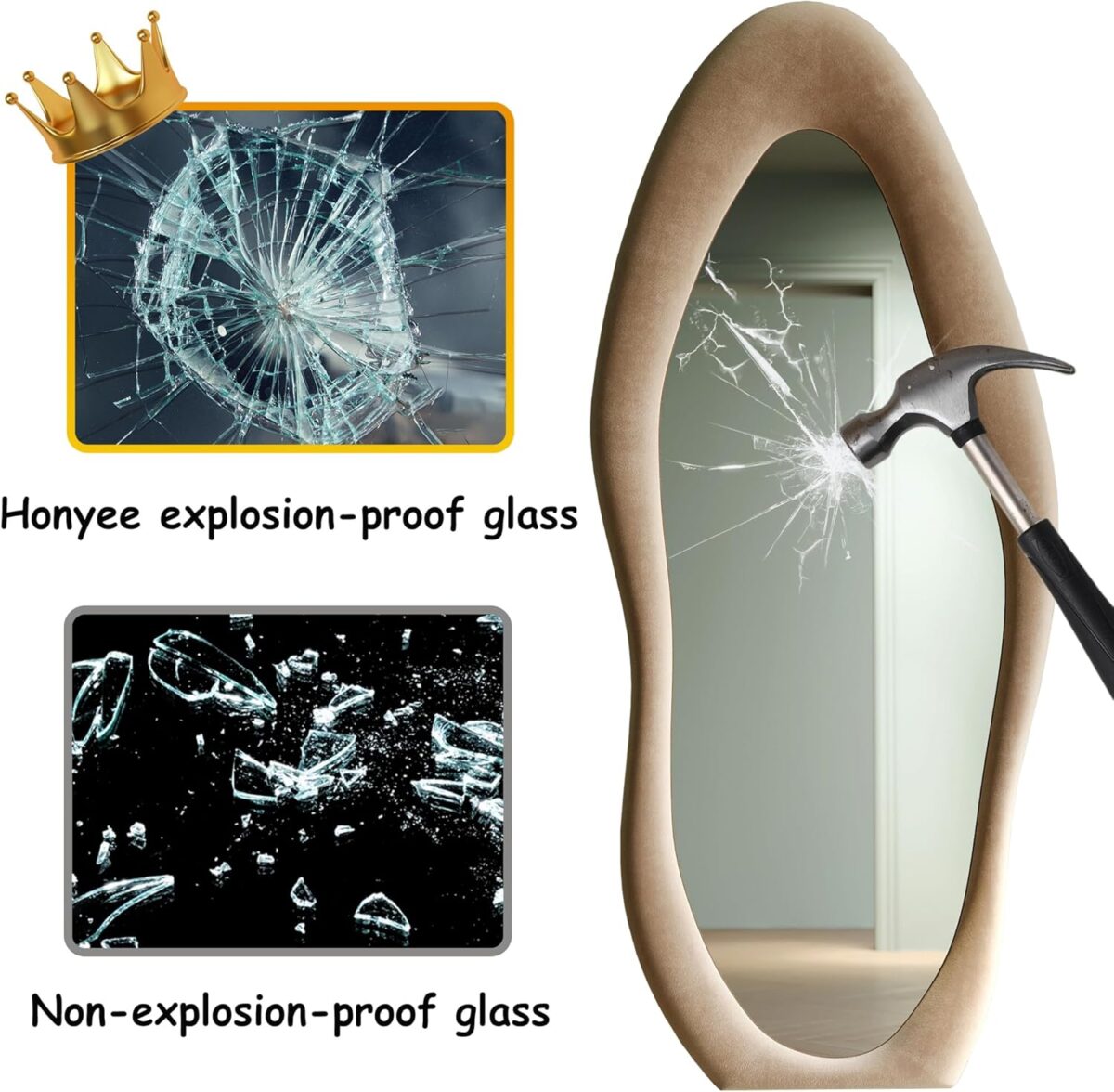 Honyee Full Length Mirror, 63" x 24" Wall Mirror, Flannel Wrapped Wooden Frame Floor Mirror, Irregular Wavy Mirror Hanging or Leaning Against Wall for Cloakroom/Bedroom/Living Room, Milk Tea - Image 7
