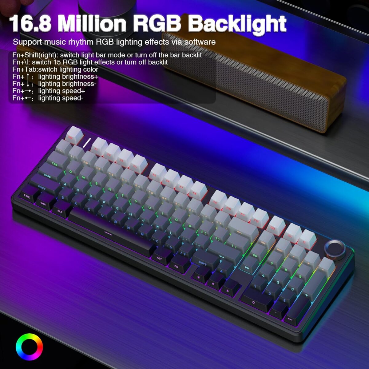AULA F99 Pro Wireless Mechanical Keyboard with Knob,Gasket Structure,Tri-Mode BT5.0/USB-C/2.4GHz Hot Swappable Keyboard,Creamy Sound,RGB Backlit PBT Keycaps Computer Gaming Keyboards - Image 5