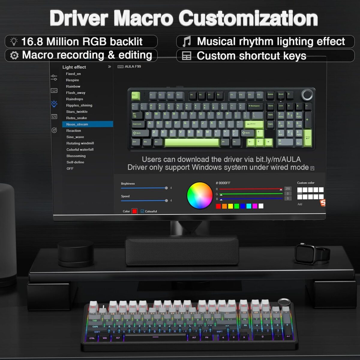 AULA F99 Pro Wireless Mechanical Keyboard with Knob,Gasket Structure,Tri-Mode BT5.0/USB-C/2.4GHz Hot Swappable Keyboard,Creamy Sound,RGB Backlit PBT Keycaps Computer Gaming Keyboards - Image 9