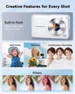 4K Digital Camera, 64MP Autofocus Vlogging Camera with Front Rear Lens, Flash, 16X Zoom, Anti-Shake, 32GB Card, Compact Point Shoot Camera for Teens Adult Beginner Travel Photography(White) - Image 7