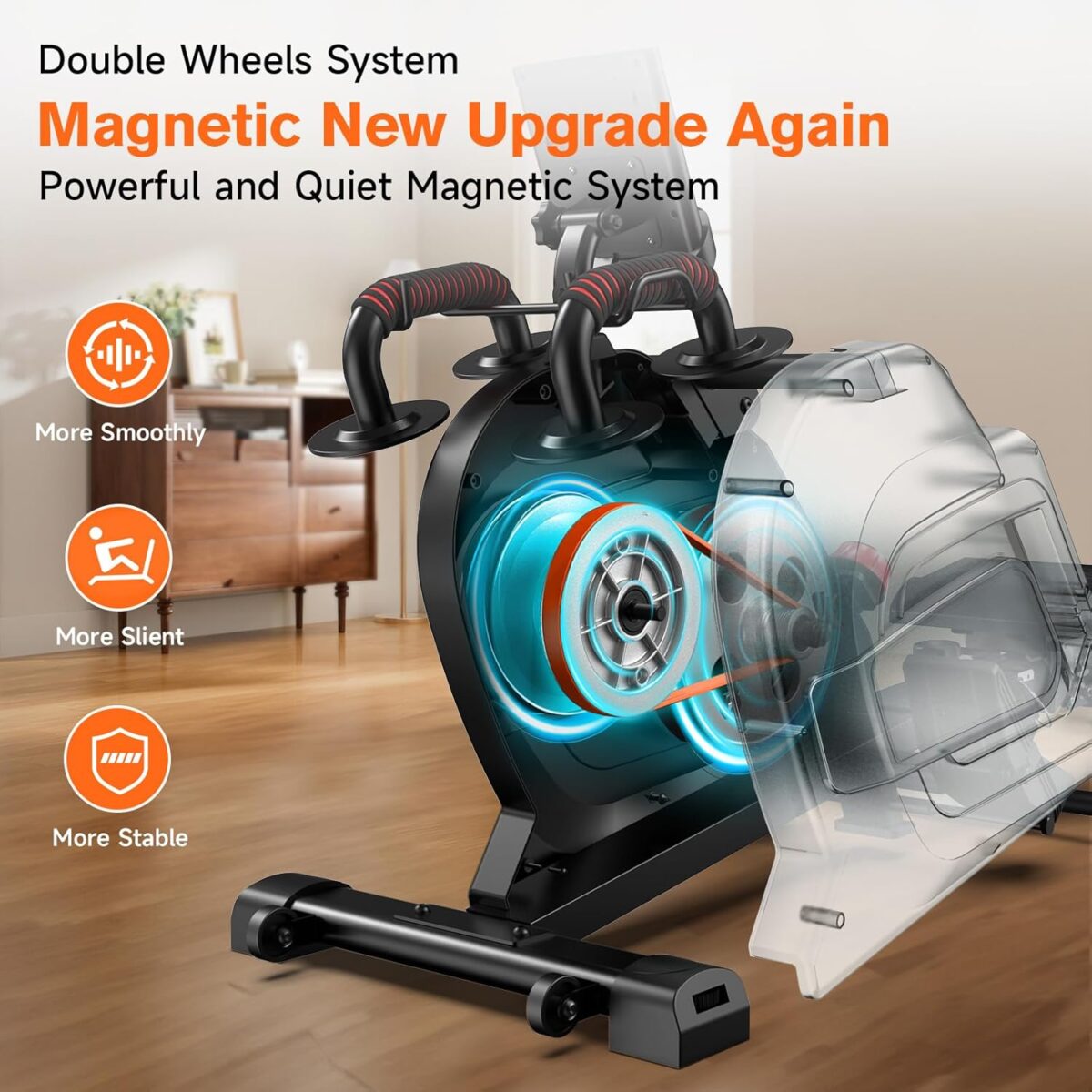Pooboo Magnetic Rowing Machine 360 LB Weight Capacity, folding rower with Combination Strength exercise, Tablet Holder and Comfortable Seat Cushion, Rower for Home Use - Image 3