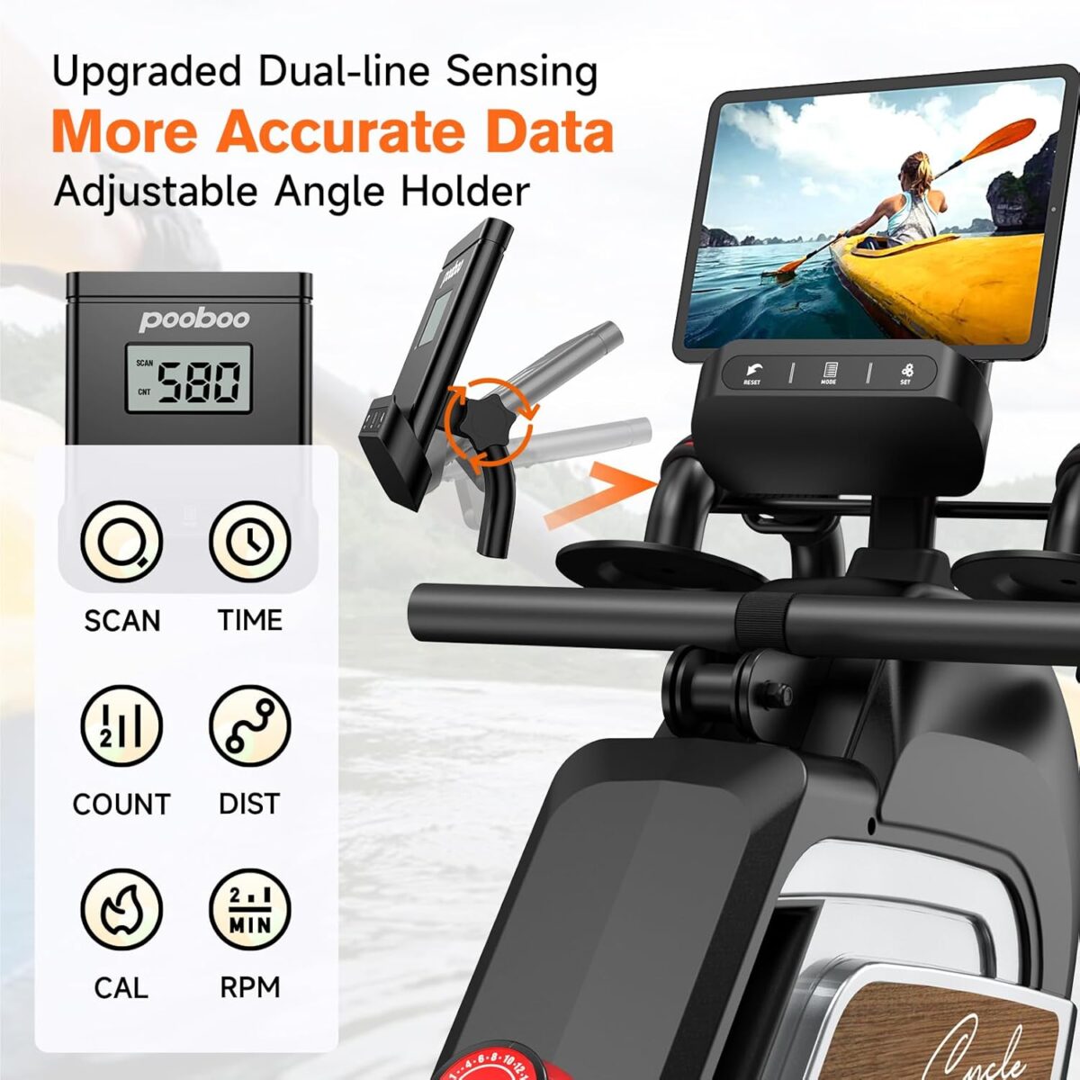 Pooboo Magnetic Rowing Machine 360 LB Weight Capacity, folding rower with Combination Strength exercise, Tablet Holder and Comfortable Seat Cushion, Rower for Home Use - Image 4