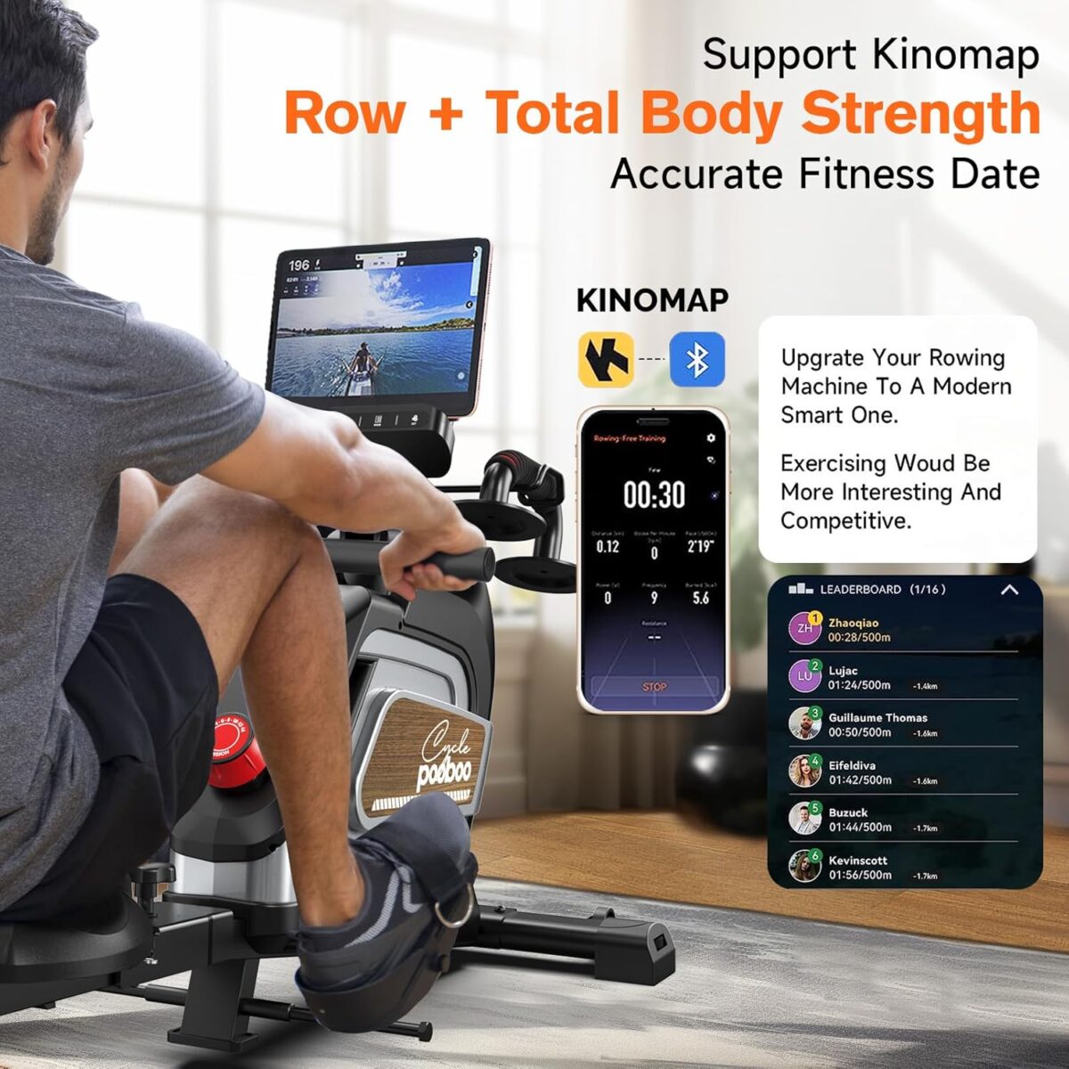 Pooboo Magnetic Rowing Machine 360 LB Weight Capacity, folding rower with Combination Strength exercise, Tablet Holder and Comfortable Seat Cushion, Rower for Home Use - Image 5